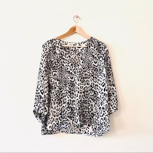 Joie Snow Leopard Print Blouse Silk Gray Black Extra Small XS